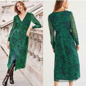 Boden Hazel Long Sleeve Green Safari Midi Dress